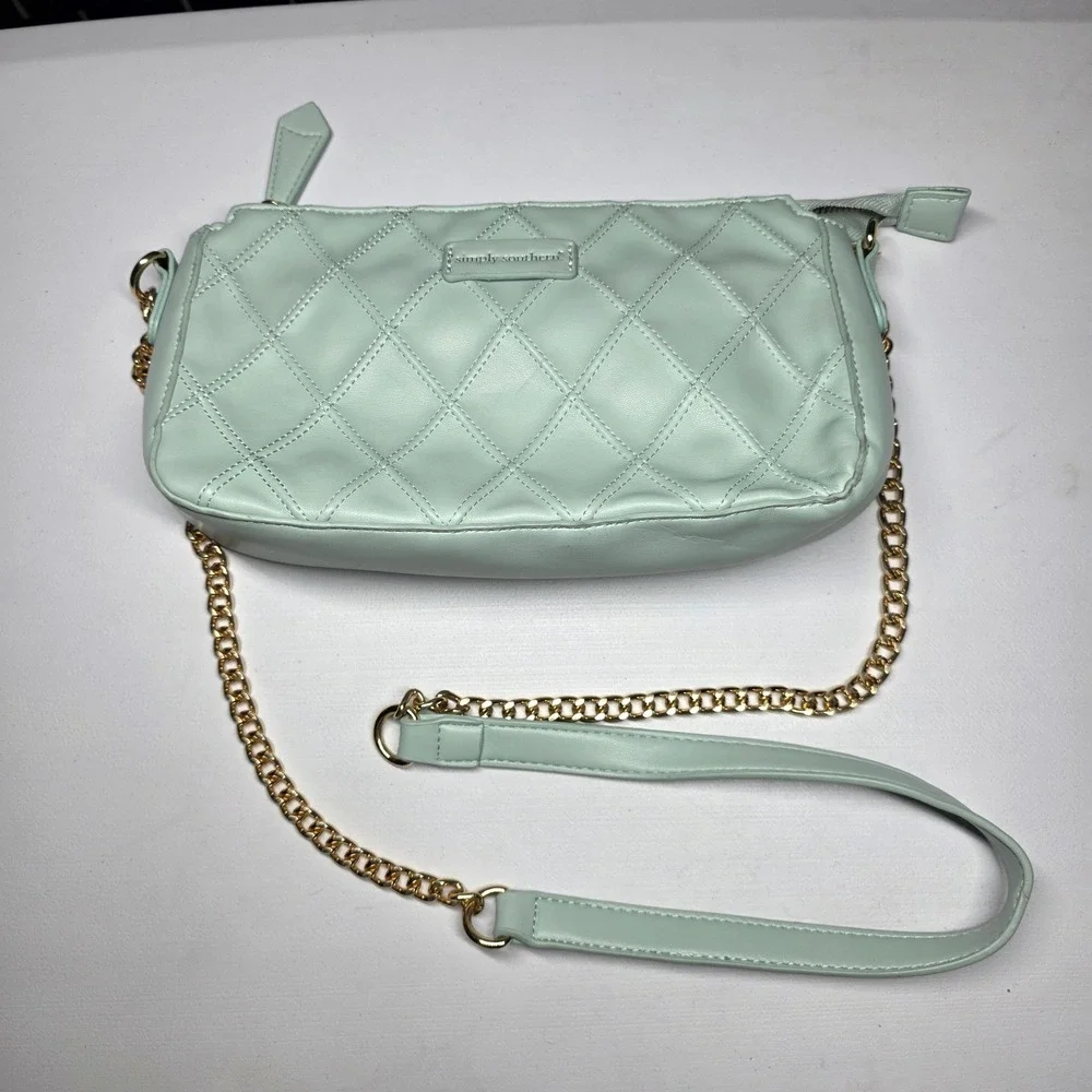 Simply Southern Quilted Crossbody Bag Mint Green Gold Chain Small Purse